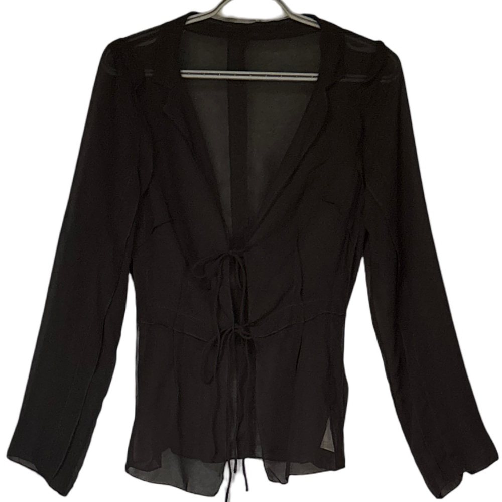 Cupshe Elegant Sheer Black Tie-Front Swimsuit Cover-up XS NWT